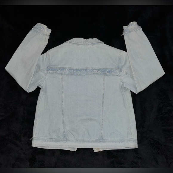 DEMOCRACY Jeans Light Blue Denim Jacket Fray Ruffle Size XS Button Down - Picture 7 of 14